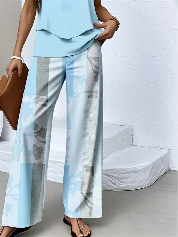 Women's Sleeveless Square Collar Graphic Printed Casual Set