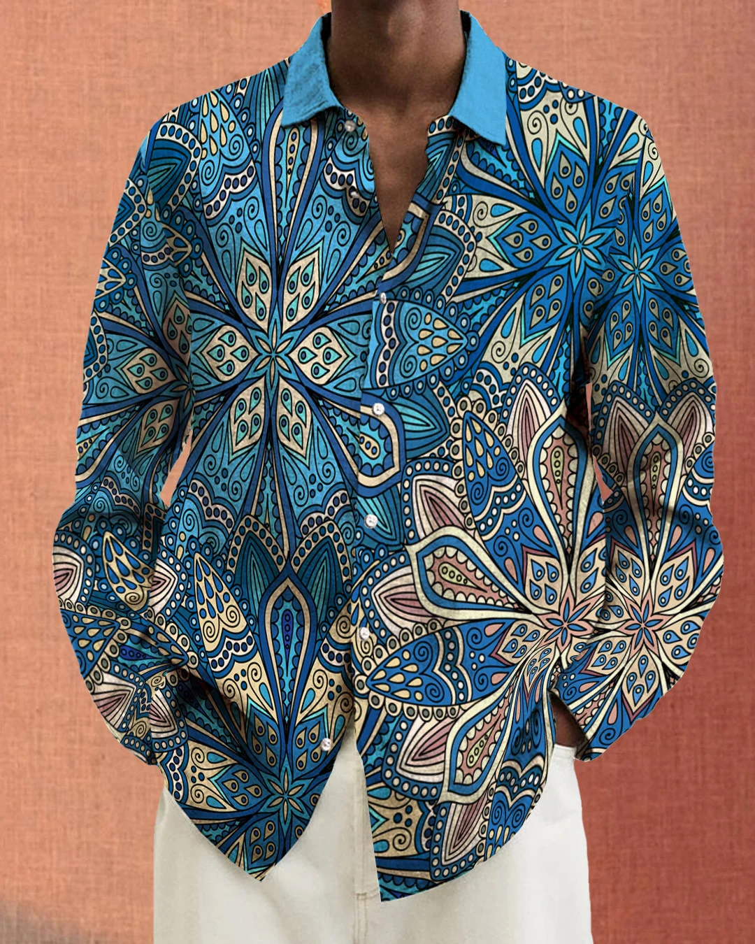 Men's cotton&linen long-sleeved fashion casual shirt 9d82