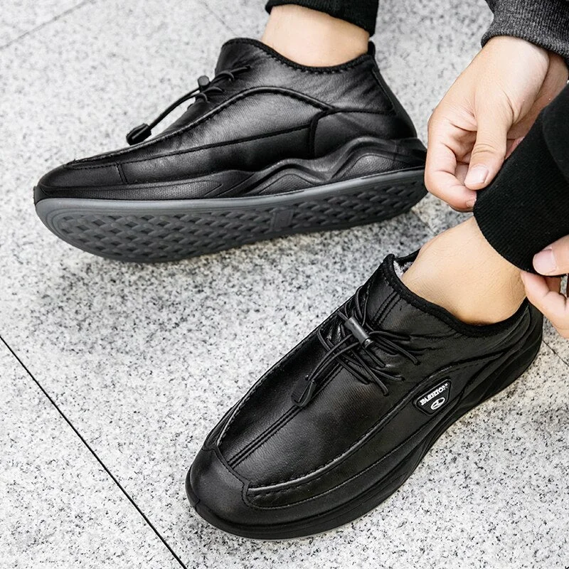 Leather Mens Winter Shoes Fur Warm Men Casual Shoes Outdoor Waterproof Non-slip Snow Boots Shoes Male Hot Sale Footwear 2021