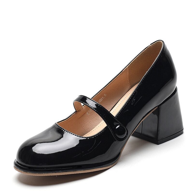 Fashion Women's Shoes Mary Jane Style Ladies Shoes Shallow Mouth Round Toe Solid Color Women's Shoes Party Shoes Chunky High Hee