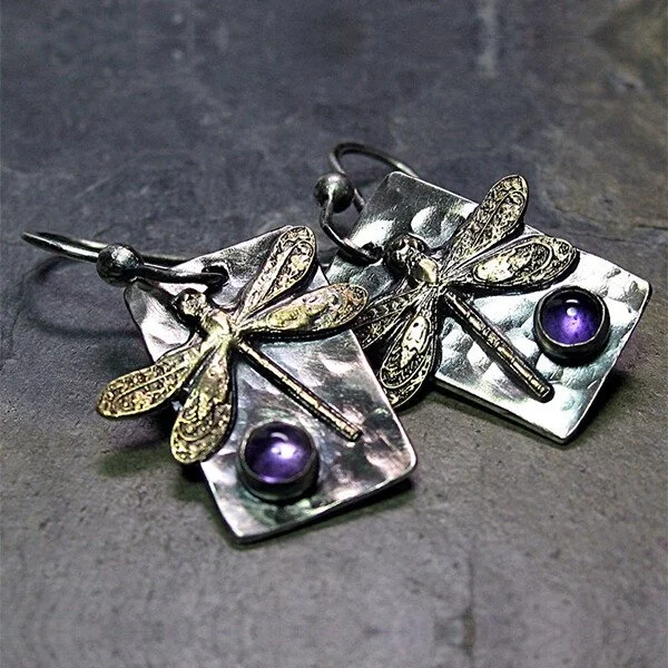 925 Sterling Silver Dragonfly Gemstone Earrings