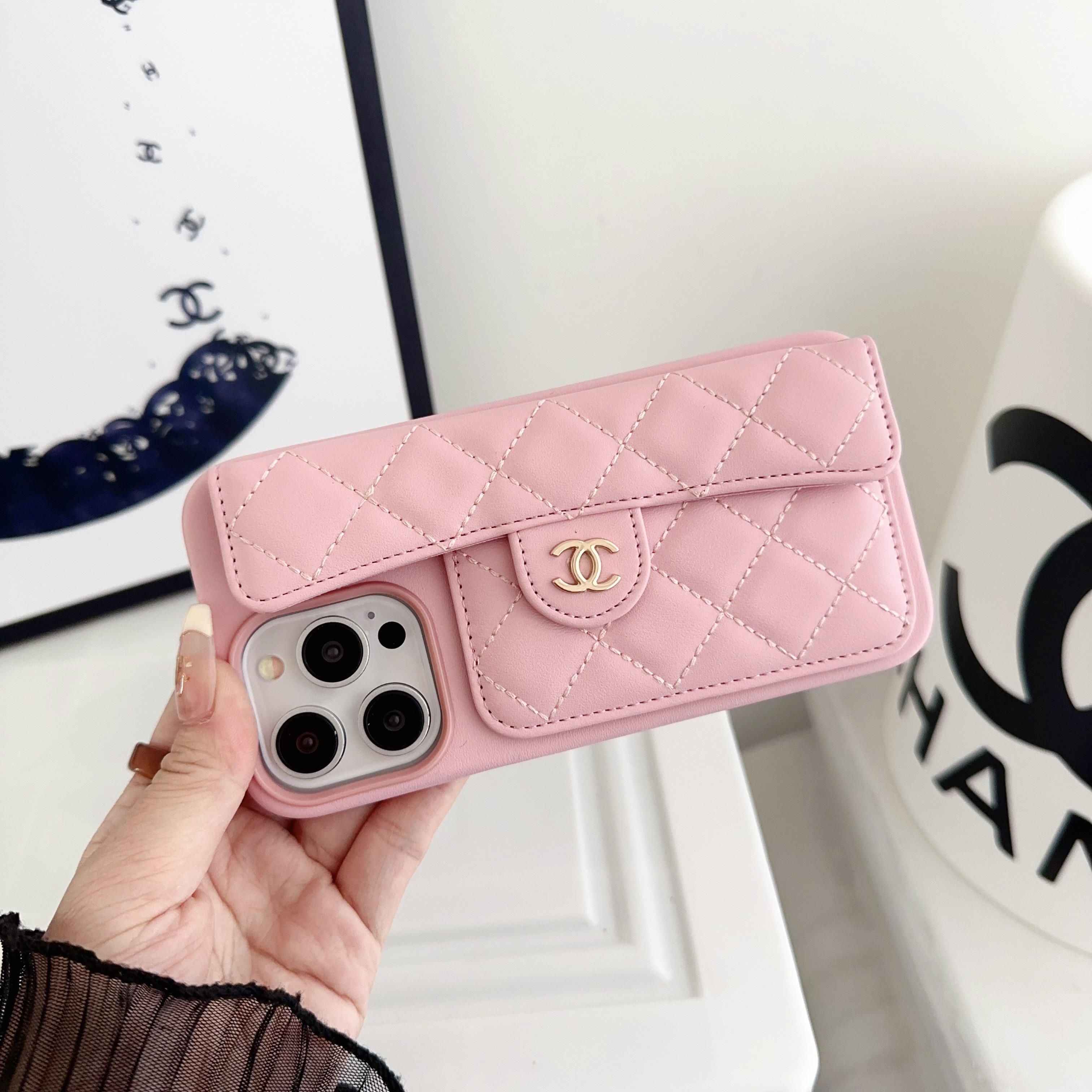 Chanel Official Hand Chain Cardholder Leather iPhone Case Crossbody Cord