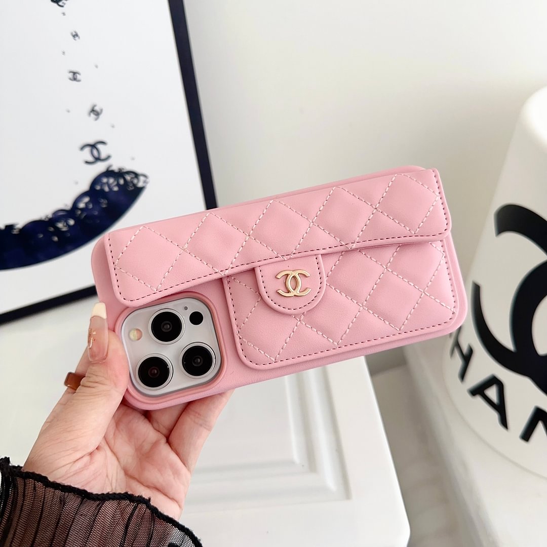 Chanel Official Hand Chain Cardholder Leather iPhone Case Crossbody Cord