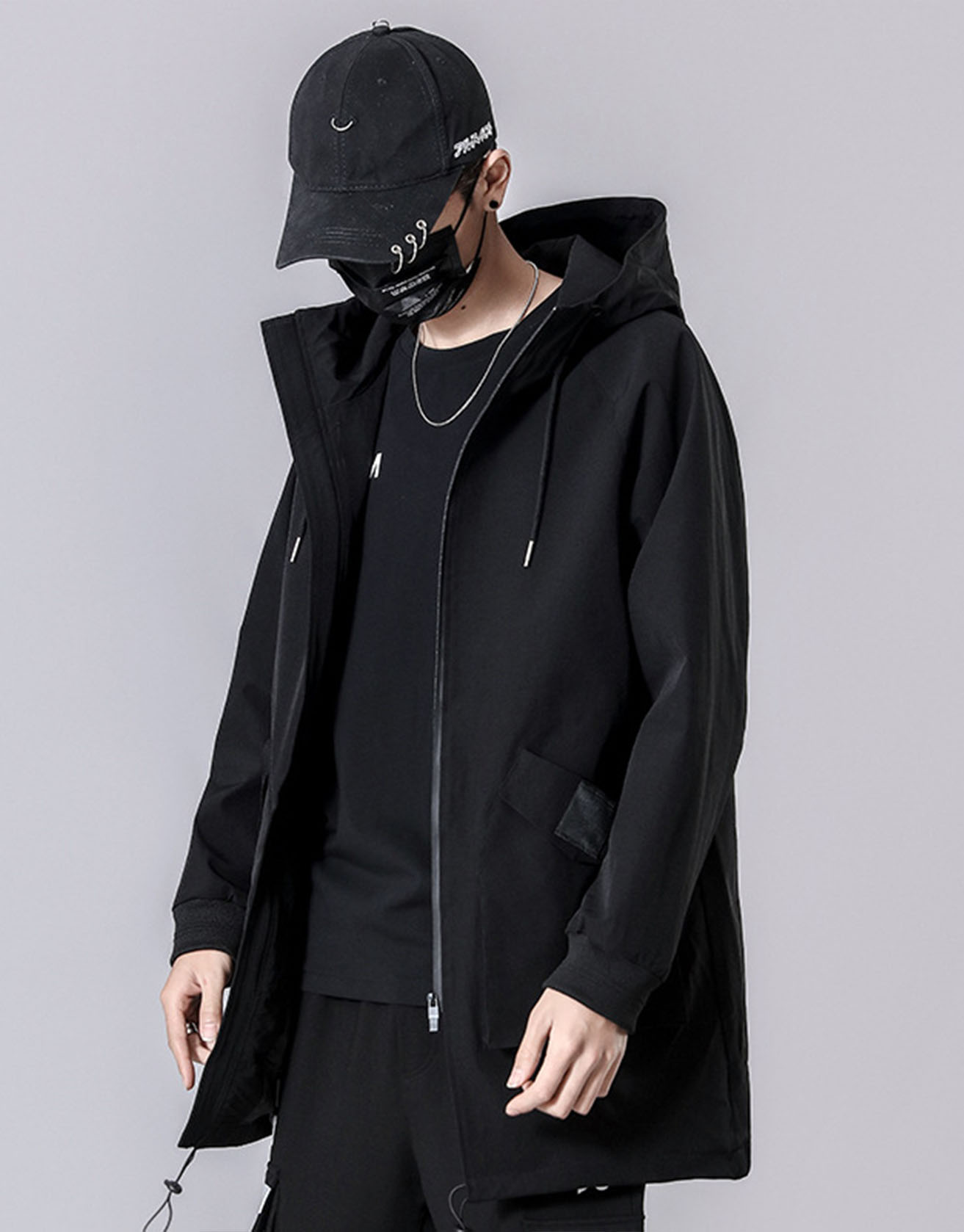 Men's Loose Retro Workwear Functional Wind Hooded Jacket / TECHWEAR CLUB / Techwear