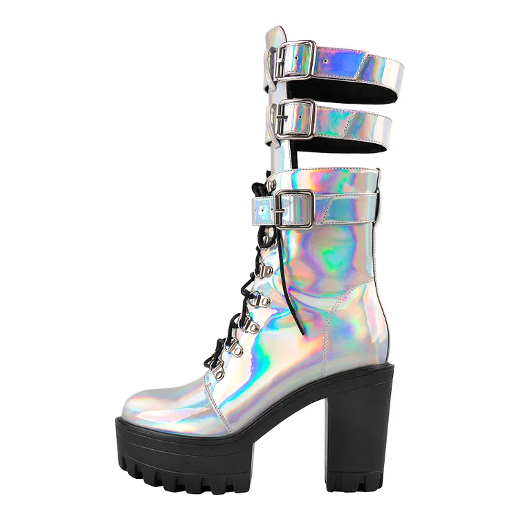 Multicolor Ankle Strap Plaform Booties