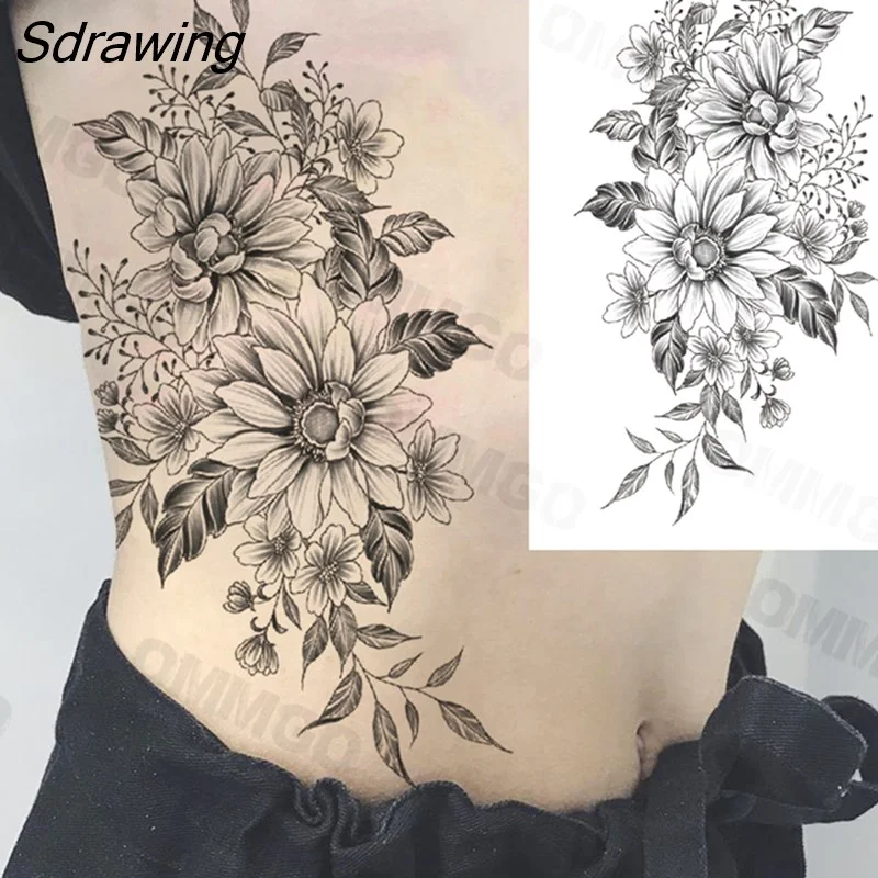Sdrawing Rose Flower Skeleton Temporary Tattoos For Women Adult Girl Lion Tiger Crown Fake Tattoo Body Art Painting Tatoo Decal
