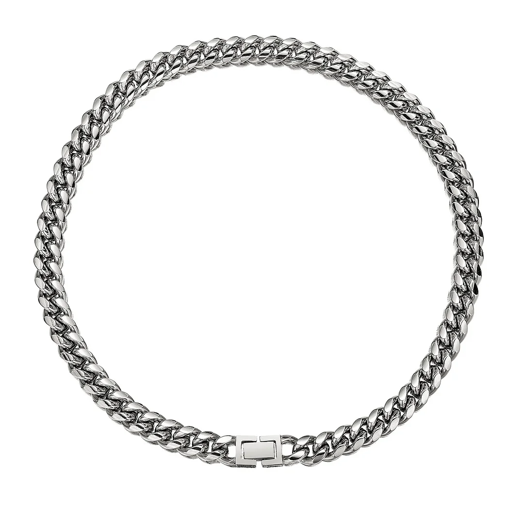 Miami Cuban Link Chain for Men Women Titanium Stainless Steel Curb Chain Necklace, Cool Hip Hop Jewelry Silver Plated Chains, Width 8/10/12/14mm