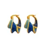 Stylish Blue Twist Hoop Golden Earrings