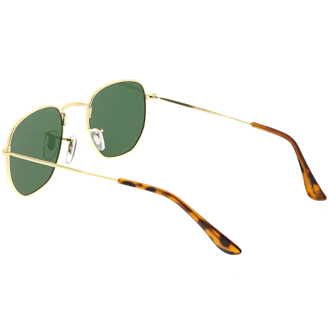 Modern Geometric Hexagonal glasses Metal Slim Arms Neutral Colored Flat Lens 51mm