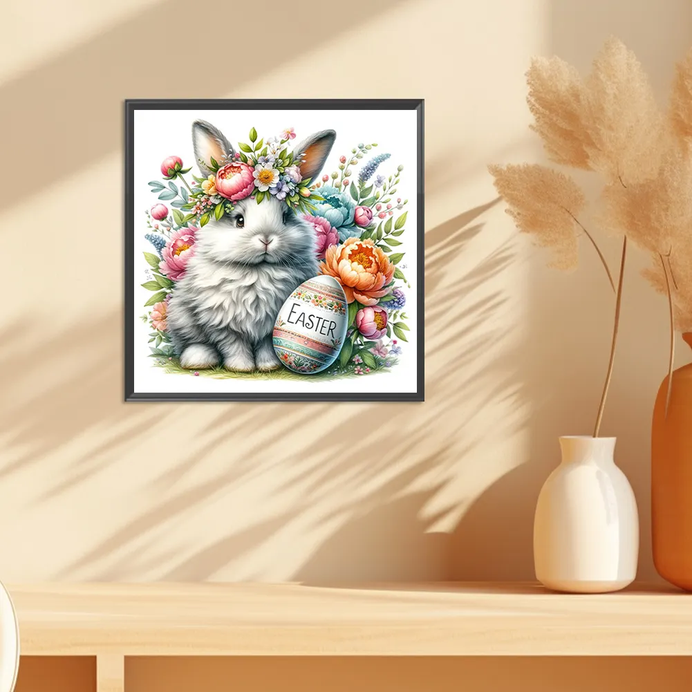 Diamond Painting - Full Square Drill - Easter Rabbit Flower(Canvas|45*45cm)