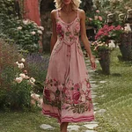 Women's Retro Floral Embroidery Art Linen Suspenders Dress - Image 2