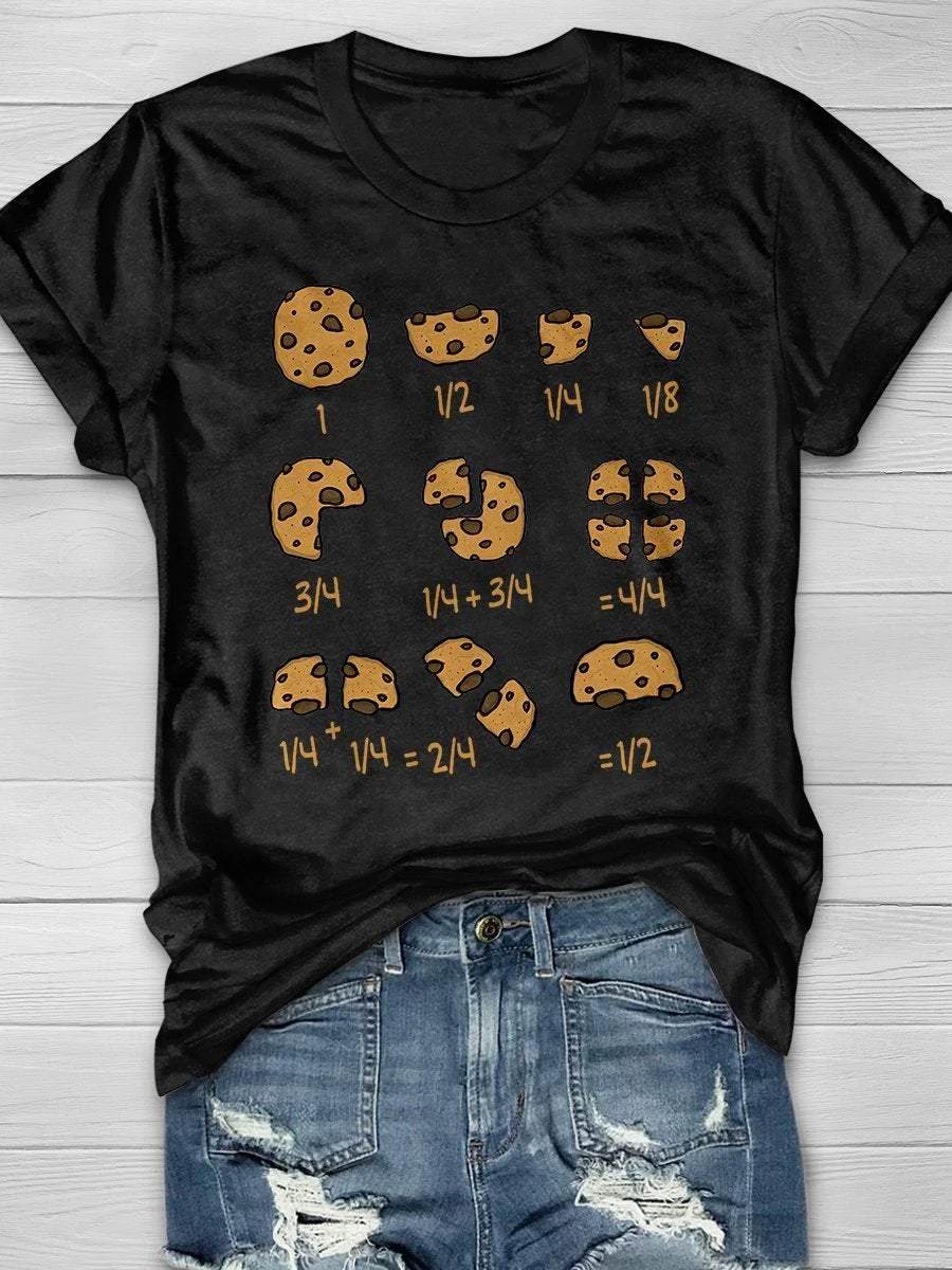 Chocolate Cookie Quick Maths Fractions Teacher Print Short Sleeve T-shirt