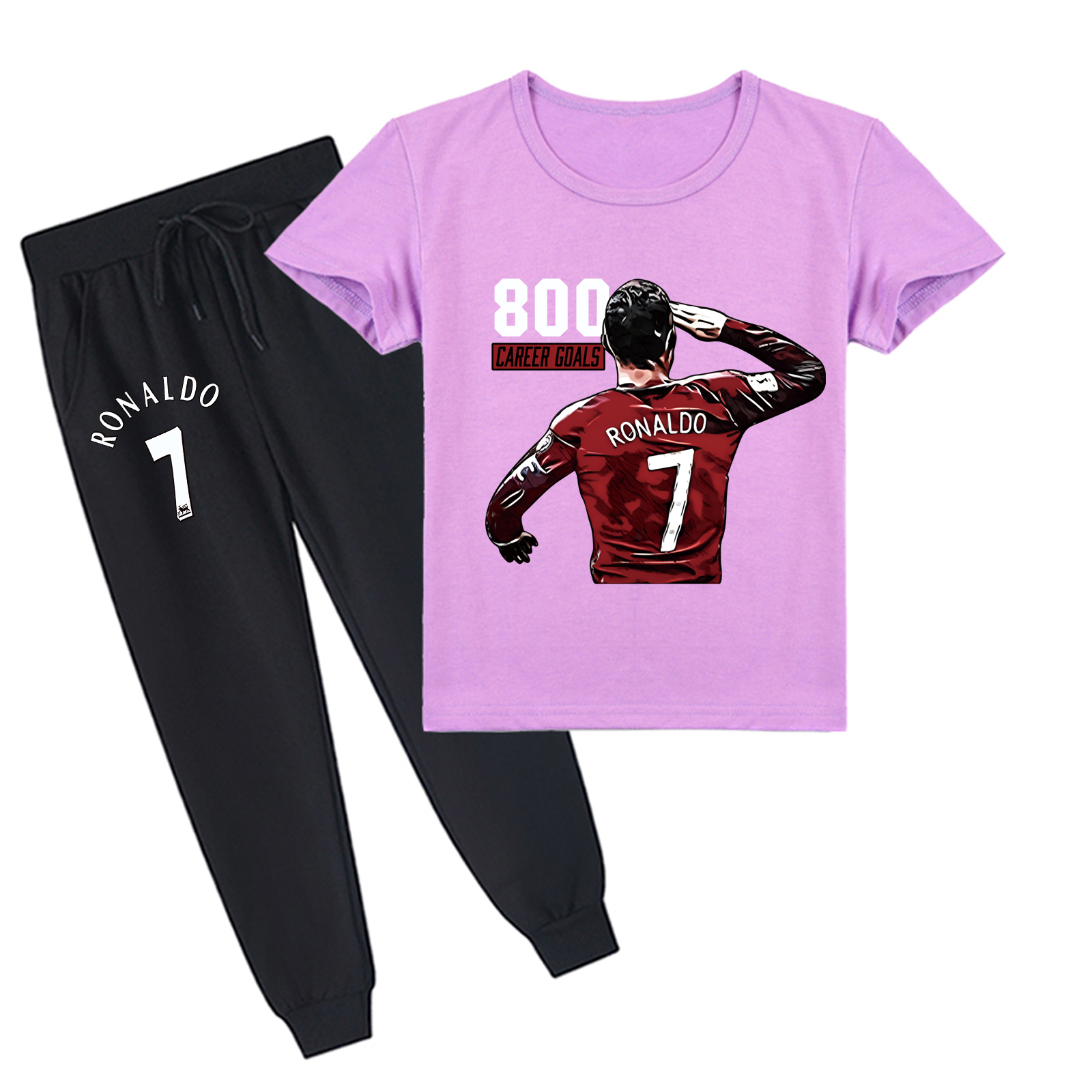 Mayoulove Cristiano Ronaldo Kids Short Sleeve T-Shirt Set - Unisex, Cool Casual Wear for Boys  Girls, Soccer Star Style-Mayoulove