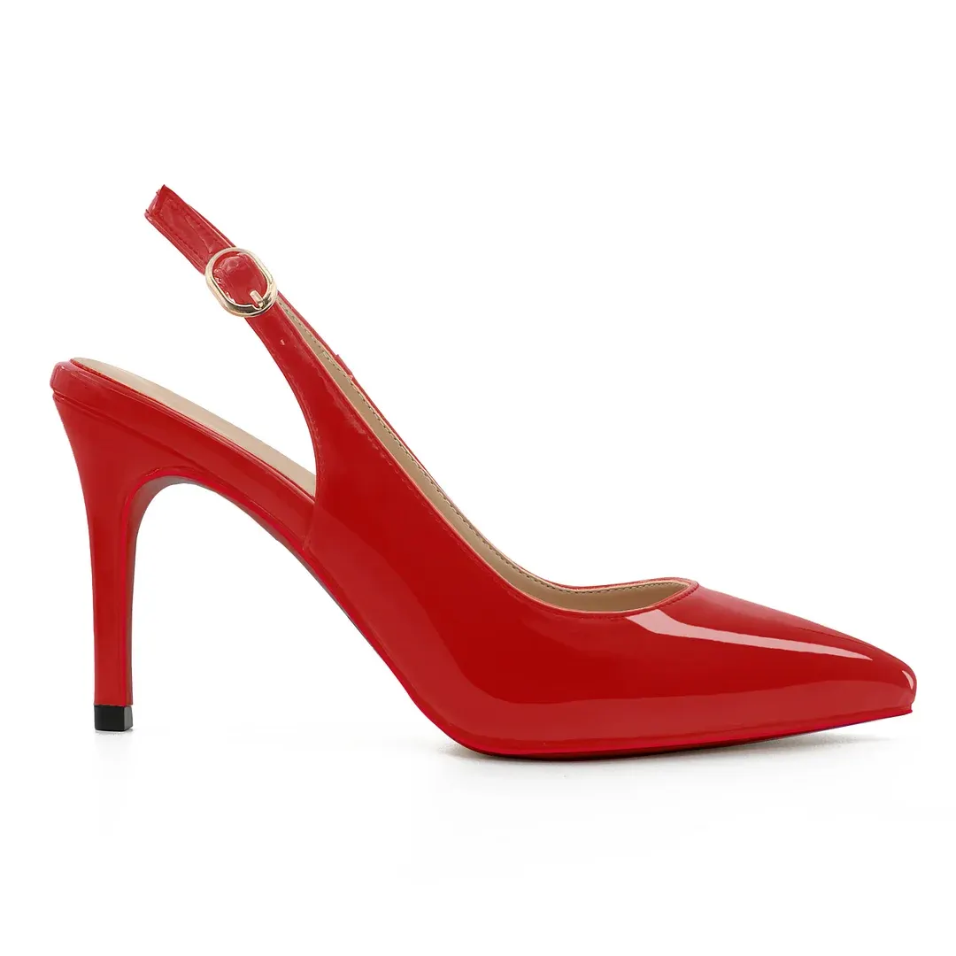 90mm Women's Pointed Toe Slingback Heels Red Bottoms Pumps Comfortable Dress Shoes-vocosishoes