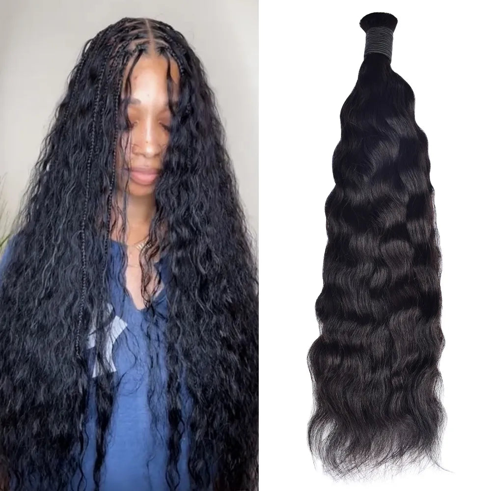 Natural Black Wave And Wet Human Bulk Hair For Braiding BORUIHAIR