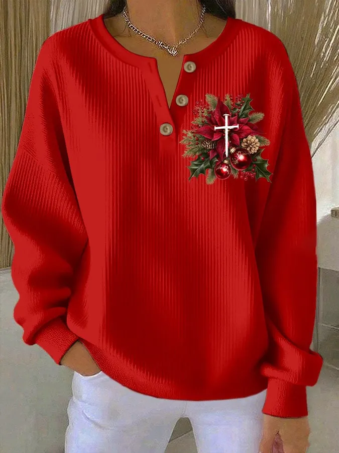 Women's Casual Retro Christmas Textured Knitted Top 
