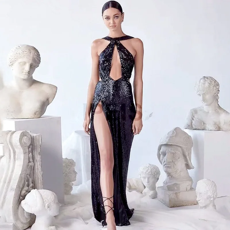 Uveng Uveng Spring Sexy Party Beads Irregular Temperament Evening Dress Female Hanging Neck Dress