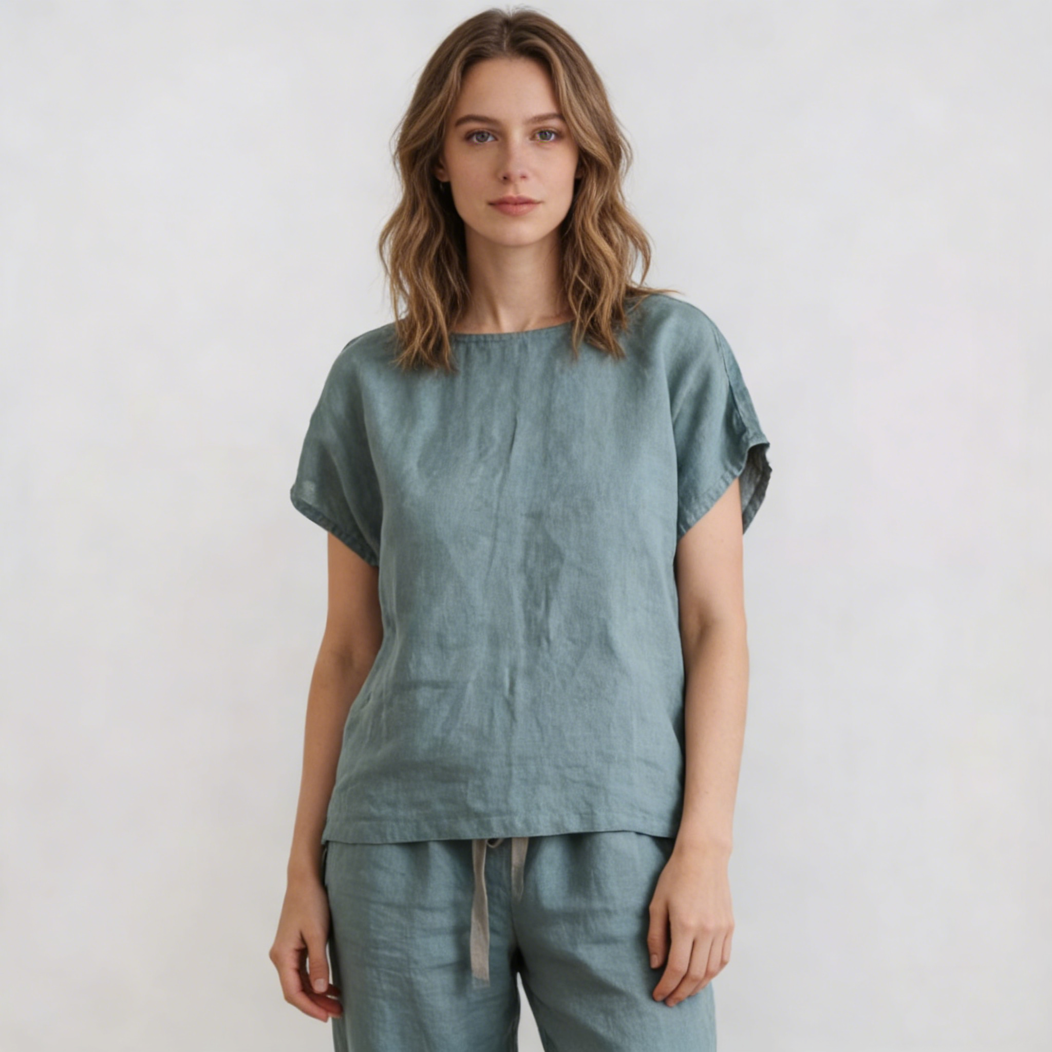Linen T Shirt Women 100% Linen Short Sleeve Crew Neck Summer Tee Soft Breathable REAL SILK LIFE