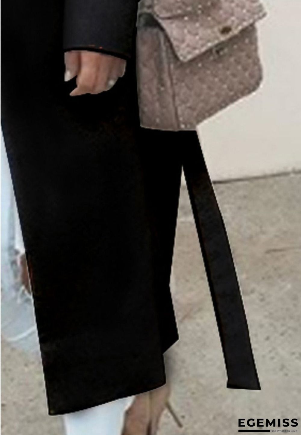 Fold-Over Collar Belt Plain Long Sleeve Coats | EGEMISS
