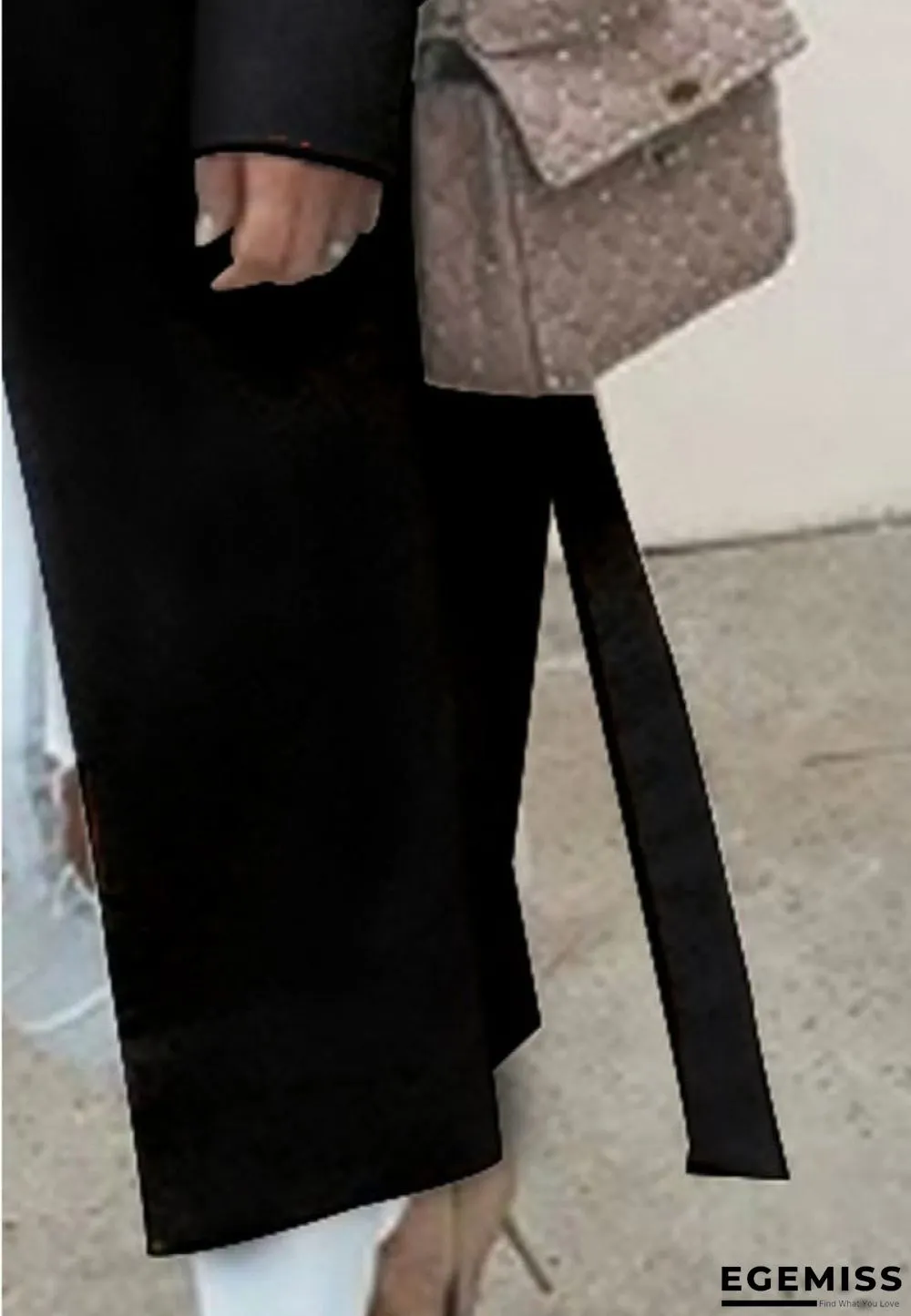 Fold-Over Collar Belt Plain Long Sleeve Coats | EGEMISS