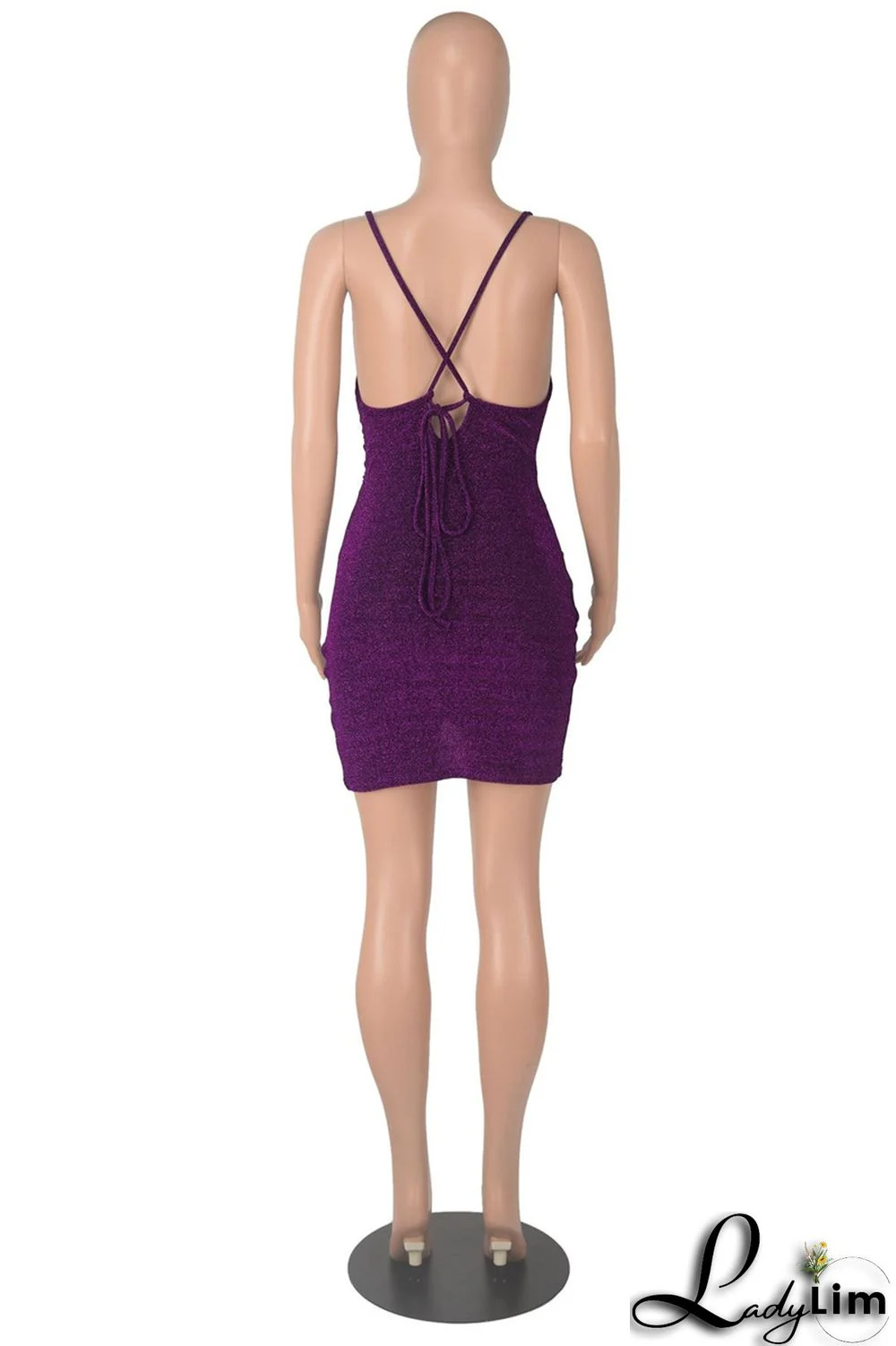 Purple Fashion Sexy Solid Bandage Backless Spaghetti Strap Sleeveless Dress