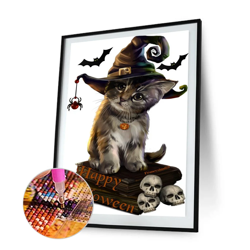 5D DIY Round Drill Diamond Painting Halloween Cat Art Mosaic Home Decor Art