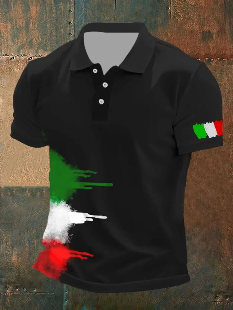 Polo casual da uomo con stampa della bandiera italiana