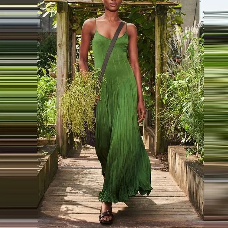 Summer Women Sexy Sleeveless Off-shoulder Loose Sling Dress Casual Printed Green Series Elegant Slim Bohemia Beach Party Dresses