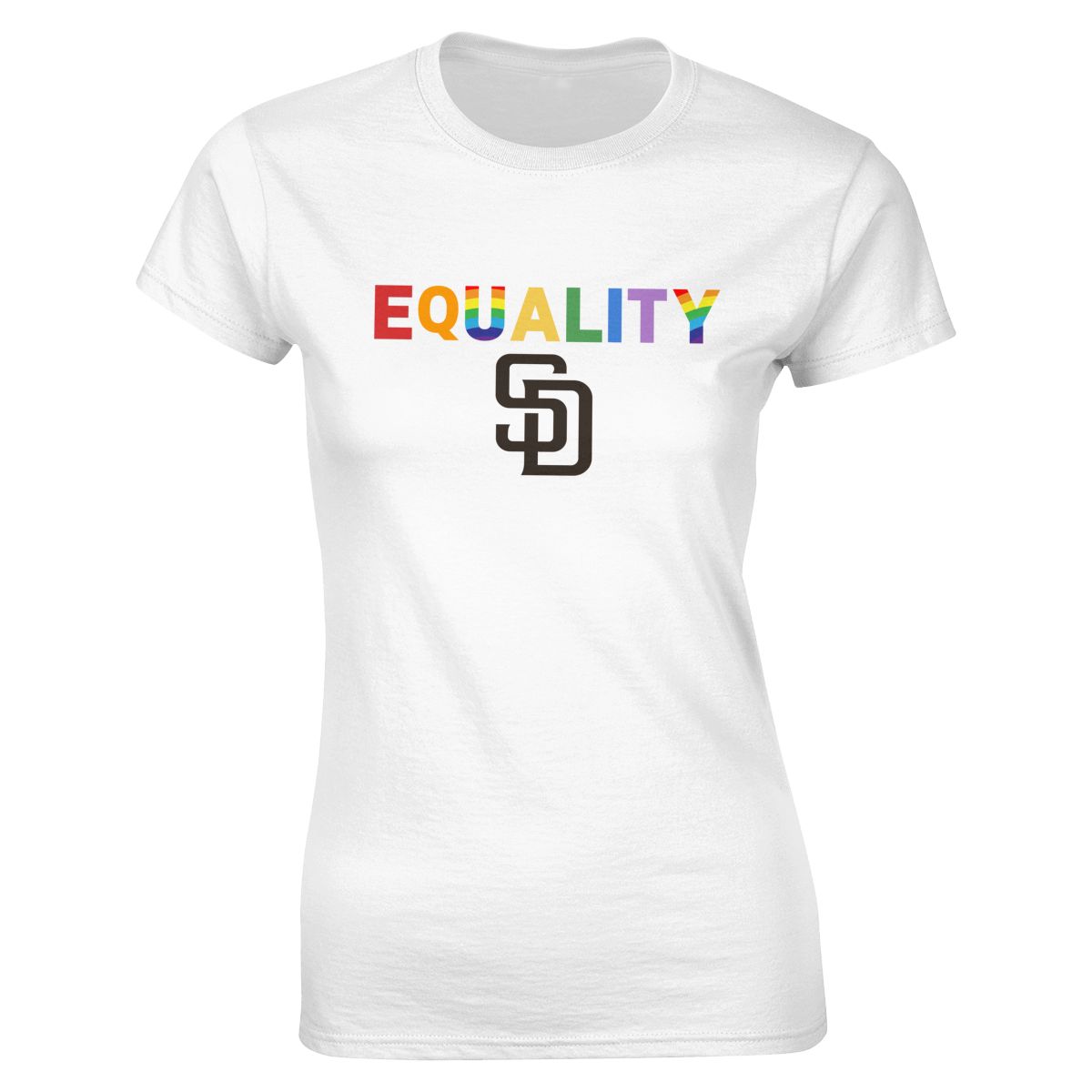 San Diego Padres Rainbow Equality Pride Women's Crewneck T-Shirt