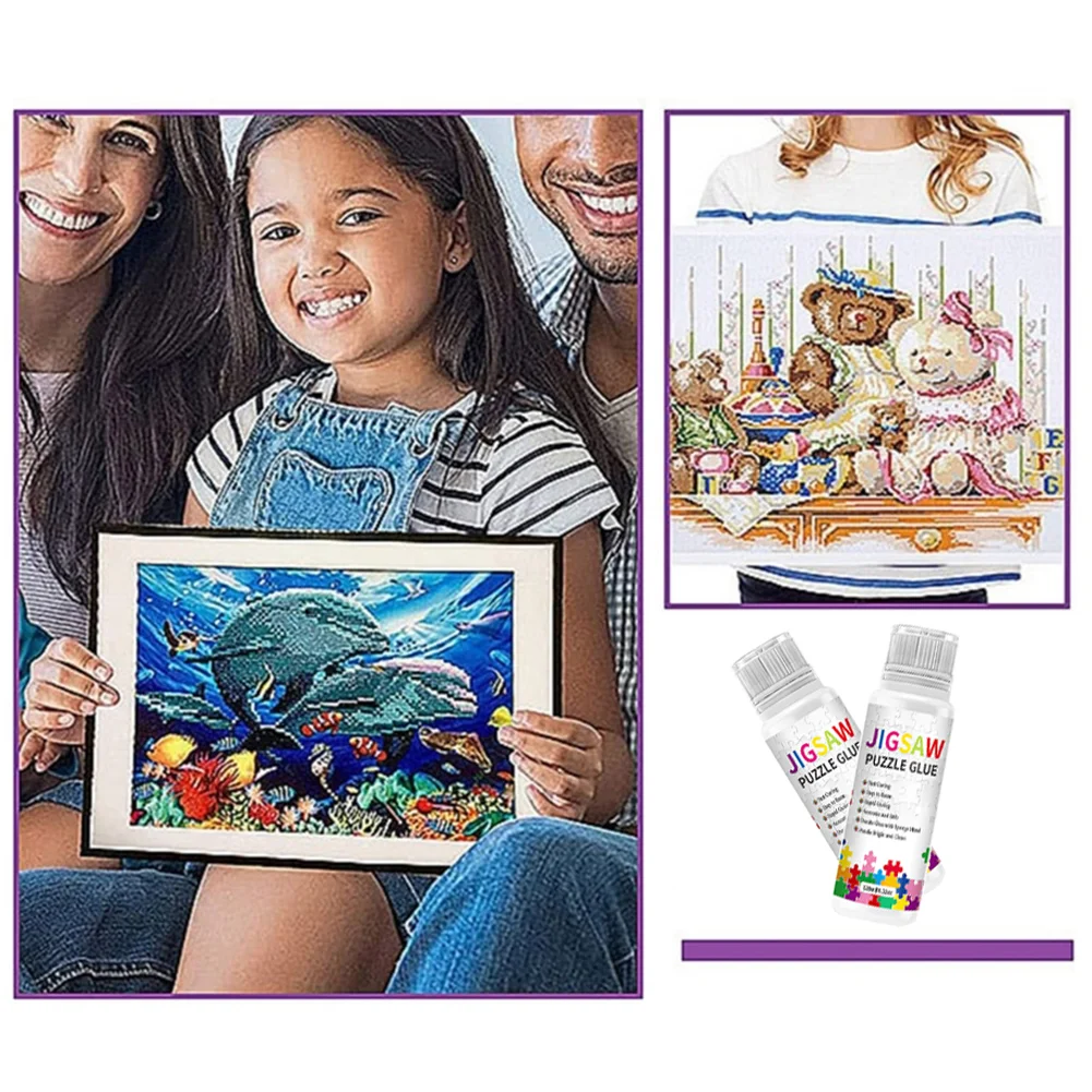 120ml Jigsaw Puzzle Glue Permanent Hold with Sponge Head for Diamond Art Sealer