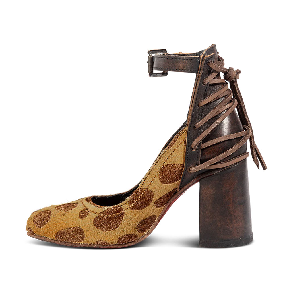 Leopard Print Back Lace Block Heel Ankle Strap Pumps Shoes Nicepairs