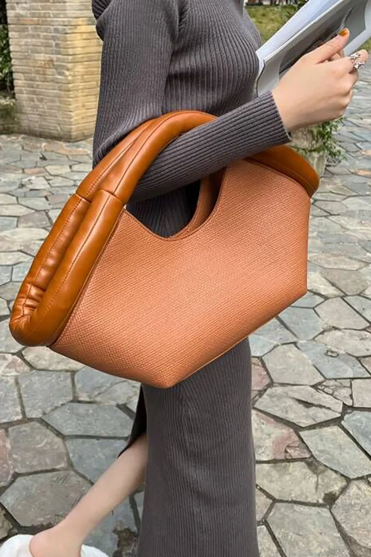 Daily Light Brown Shell Cotton Fan-shaped Leather Shoulder Bags