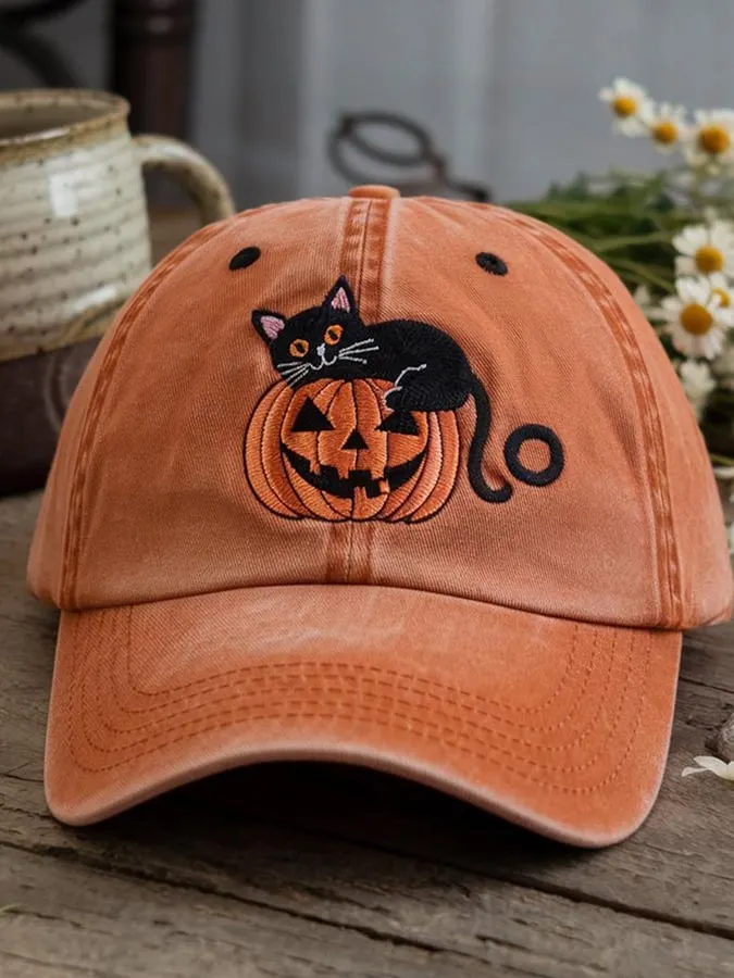 Unisex Fall Pumpkin Cat Hat 