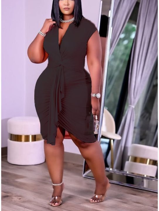 New lace-up V-neck sexy hip dress