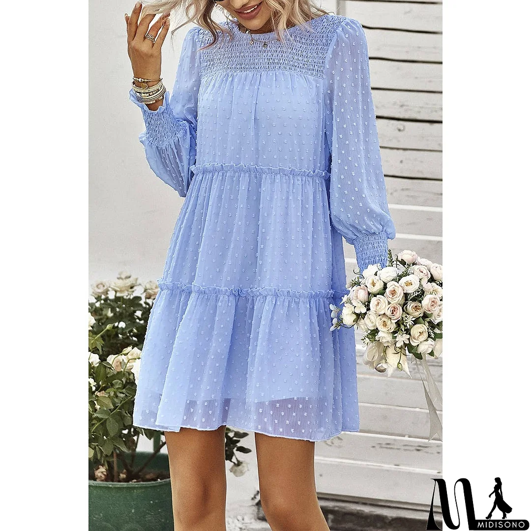 MidiSono - Dot Solid Ruched Color Block Ruffle Lined Midi Dress