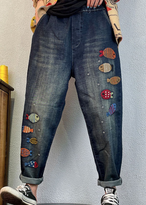 VCSHOES Loose Blue Embroideried denim Spring harem pants