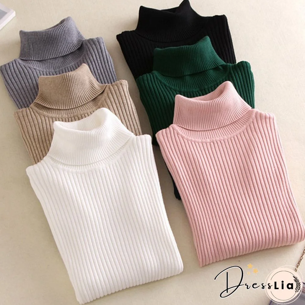 On Sale Autumn Winter Women Knitted Turtleneck Sweater Casual Soft Polo-Neck Jumper Fashion Slim Female Elasticity Pullovers