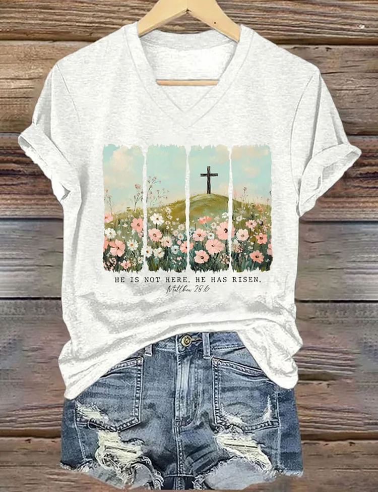 He Is Risen Wildflower Spring Easter T-Shirt
