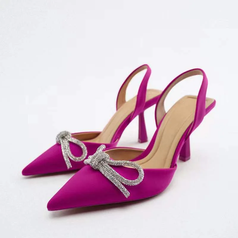 ZA 2022 New Women's Shoes Pointed Toe Shallow Nude Pink Diamond Shoes Low Heel Back Strappy Shoes Women  Women Shoes 2020