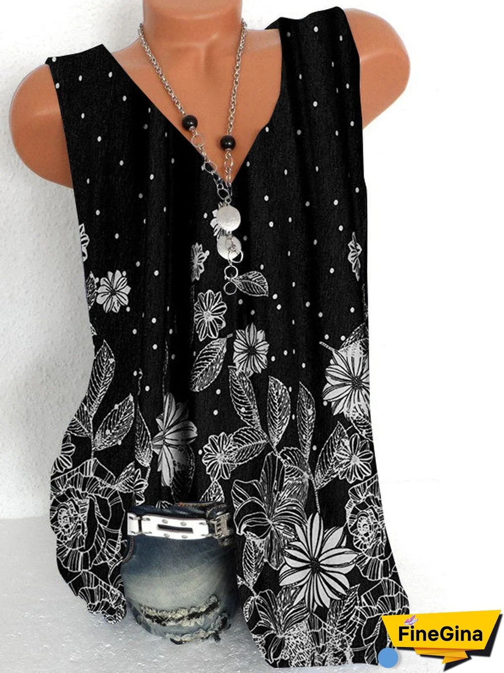 Women's V-Neck Sleeveless Printed Tops