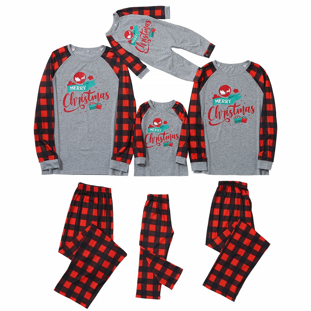 Christmas Family Matching Sleepwear Pajamas Sets red Planet Top and Red Plaid Pants-Pajamasbuy