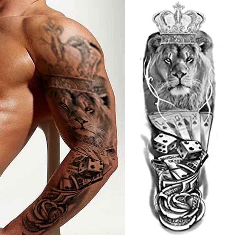 Traditional American Eagle, Wolf, Lion Sleeve Tattoo – Joe Haasch Tattoo