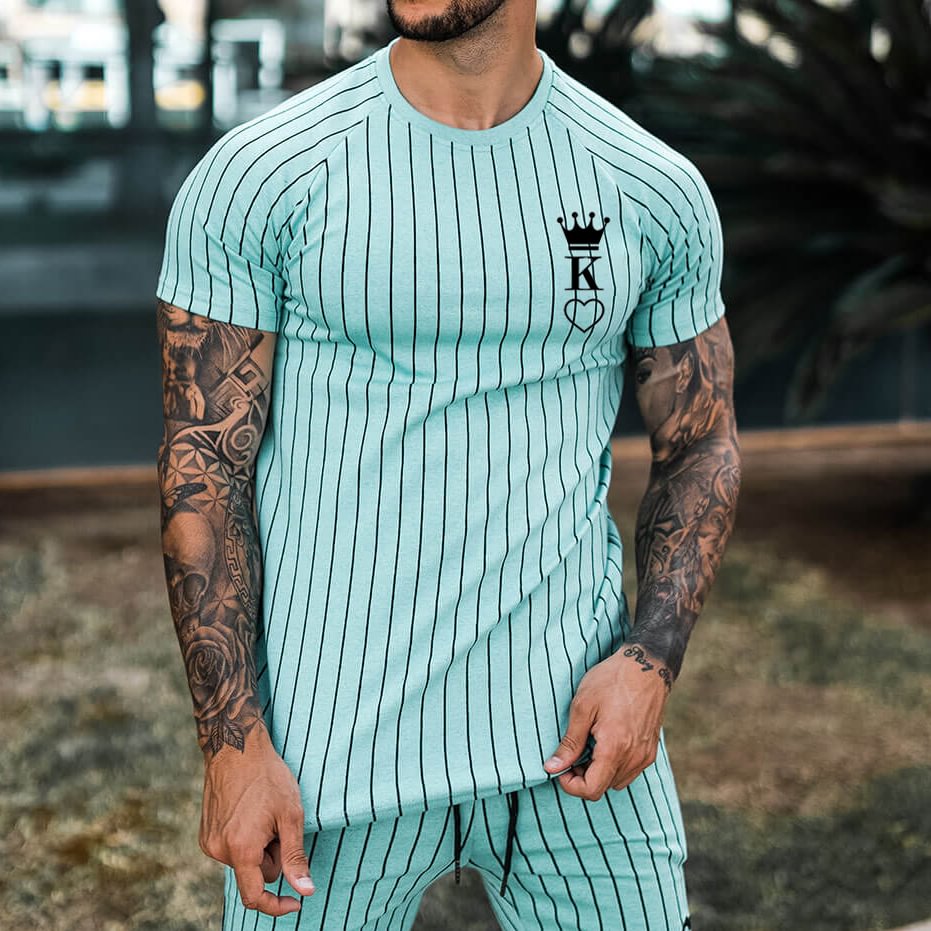 Men's Fashion Spades KING Stripe Print Casual Short Sleeve T-Shirt-Compassnice®