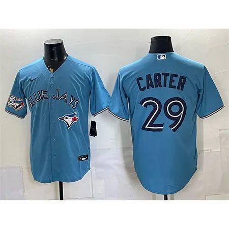 Men's Toronto Blue Jays #29 Joe Carter Blue 50 Seasons Patch Jersey