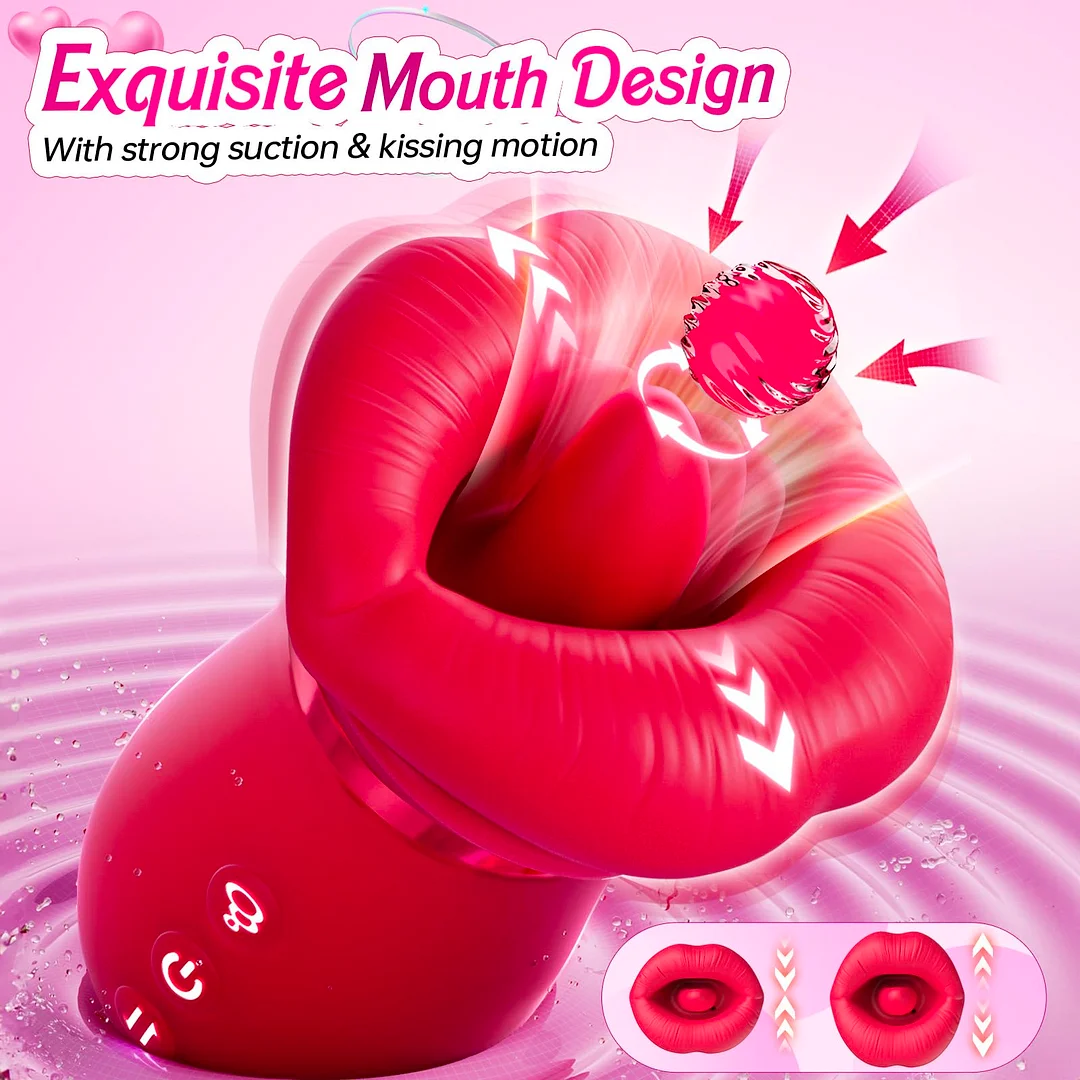 Rose Big Mouth Vibrator 4in1 Sucking Biting Tongue-swinging Clit Stimulator