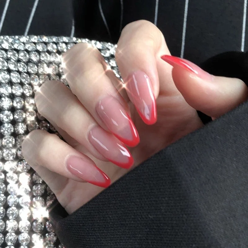 24pcs Mid Length Fake Nails Ballet Removable Wear Full Cover Coffin Artificial Manicure Patch False Nail Tips with Glue-Nail Inspo