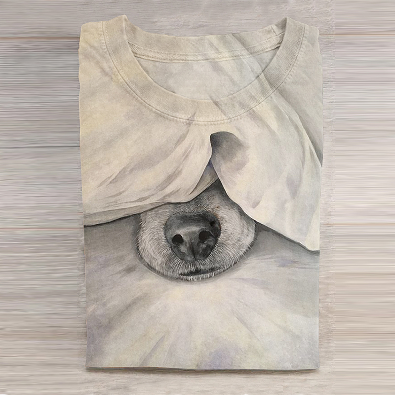 Comstylish Cute Dog Print Crew Neck Short Sleeved T-Shirt