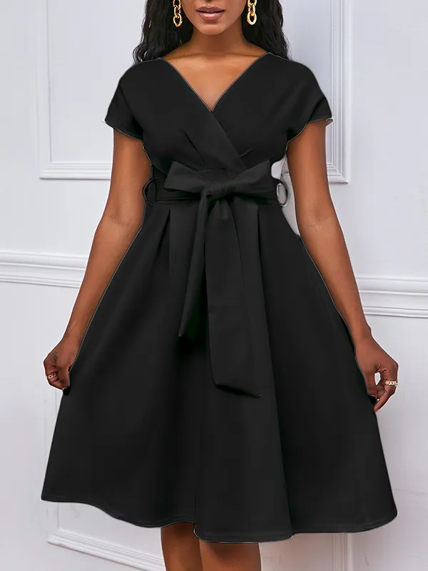 ARIELLOU™ – Elegant Lace-Up Square Neck Midi Dress
