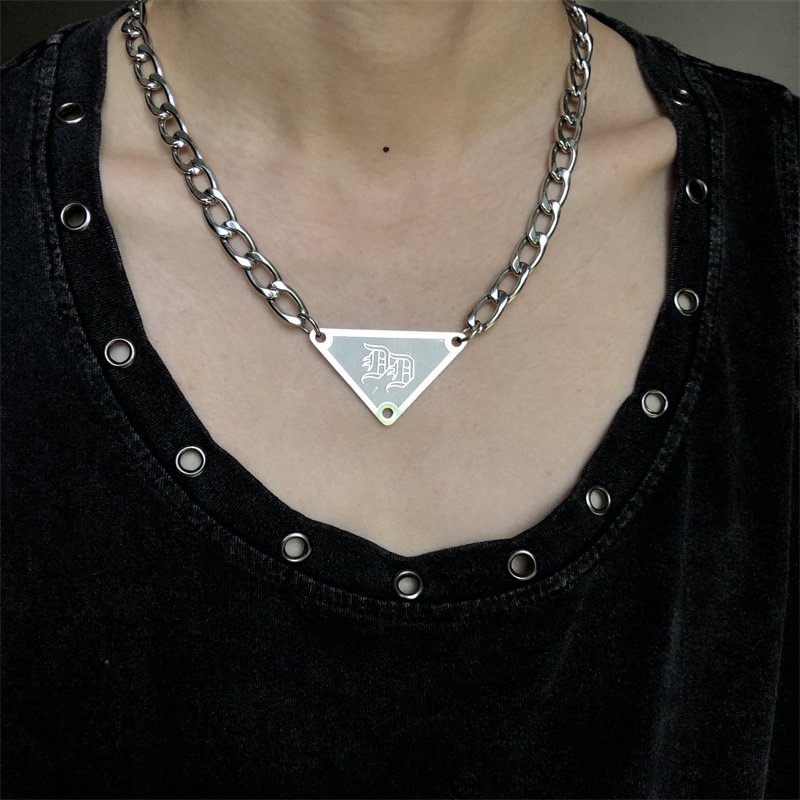 Punk Diablo Design Inverted Triangle Shield Geometric Pendant Necklace