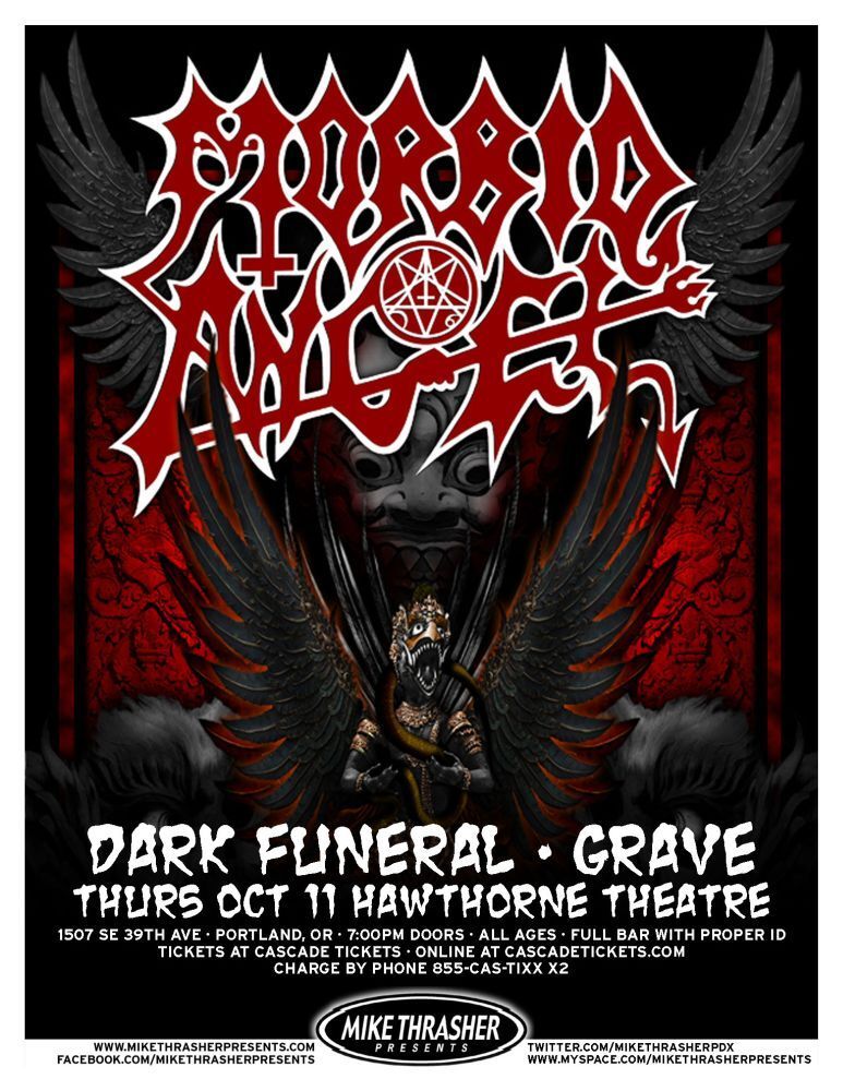 MORBID ANGEL 2012 Gig POSTER Portland Oregon Concert